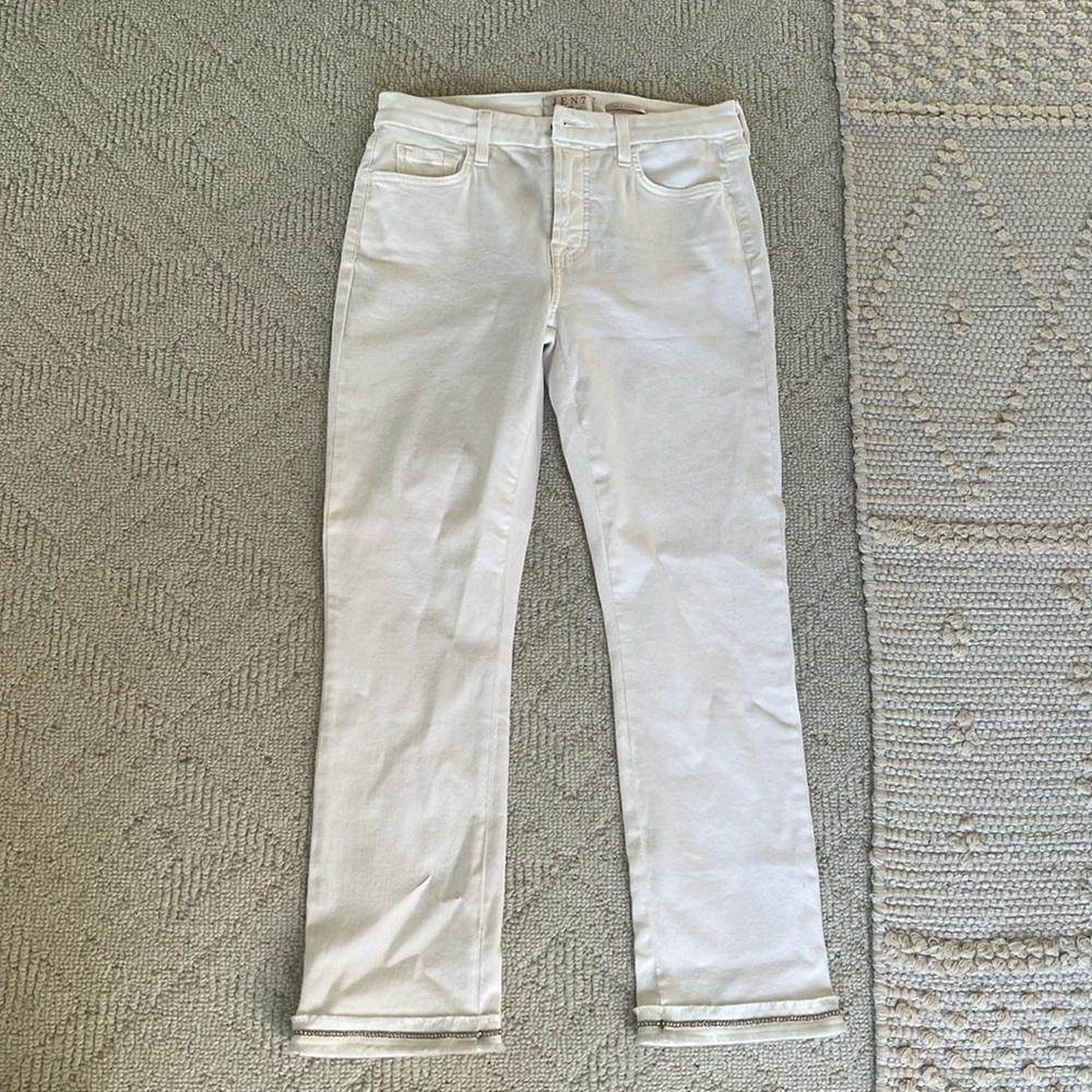 Jen 7 by 7 for all Mankind White Straight Ankle Jeans Embellished Fringe Hem